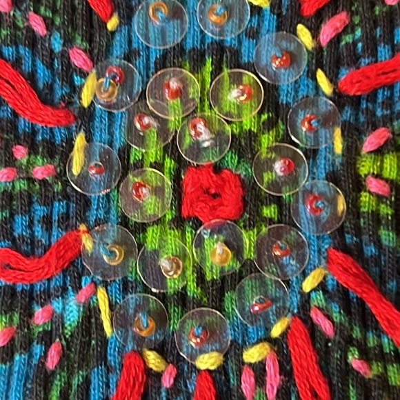 CHAUDRY ART TOP IN VIBRANT BLUES, GREENS, PINKS & YELLOW - SEQUIN DESIGNS -SMALL - Picture 12 of 13